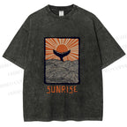 Unisex Vintage Sunrise Printed Washed Tee
