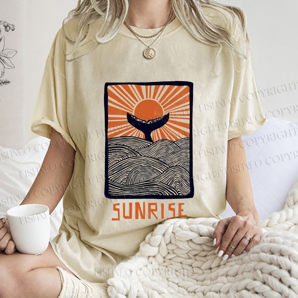 Unisex Vintage Sunrise Printed Washed Tee