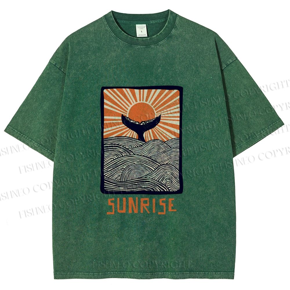 Unisex Vintage Sunrise Printed Washed Tee