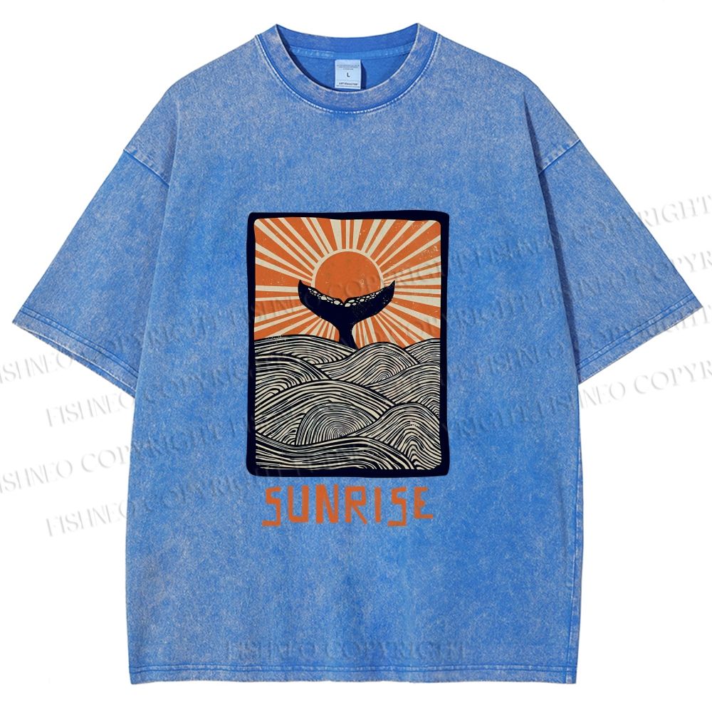 Unisex Vintage Sunrise Printed Washed Tee