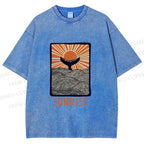 Unisex Vintage Sunrise Printed Washed Tee