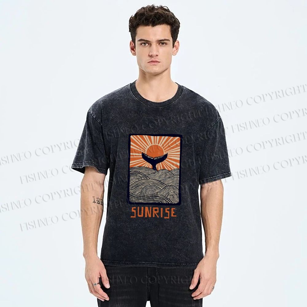 Unisex Vintage Sunrise Printed Washed Tee