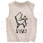 Unisex Tipsy Cat Chill Printed Washed Tank Top
