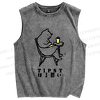Unisex Tipsy Cat Chill Printed Washed Tank Top