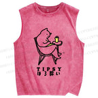 Unisex Tipsy Cat Chill Printed Washed Tank Top