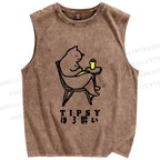 Unisex Tipsy Cat Chill Printed Washed Tank Top