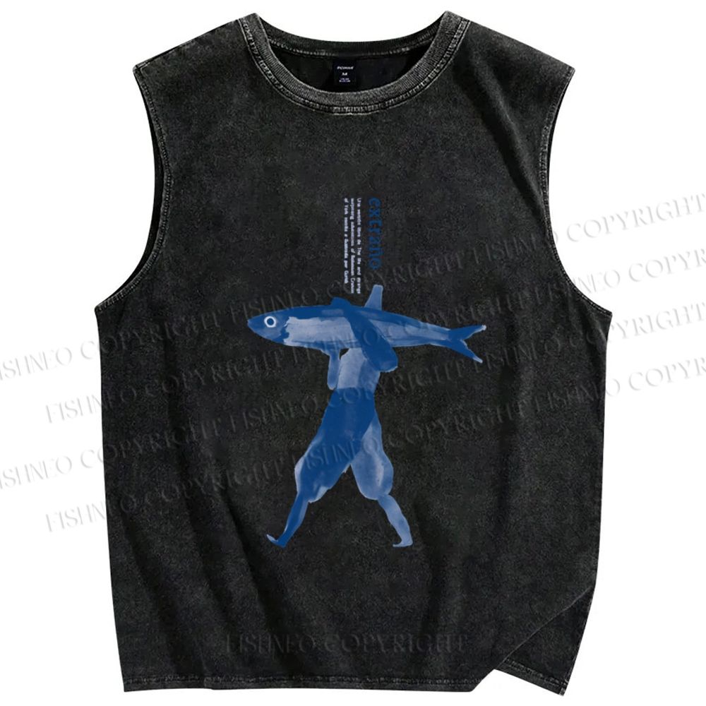 Unisex Fishman Printed Washed Tank Top
