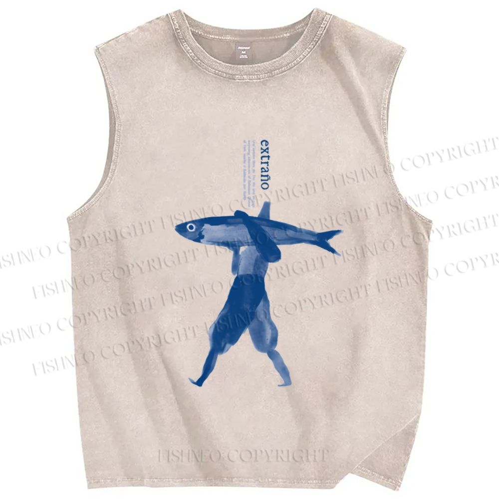 Unisex Fishman Printed Washed Tank Top