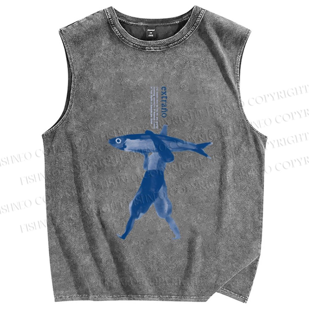 Unisex Fishman Printed Washed Tank Top
