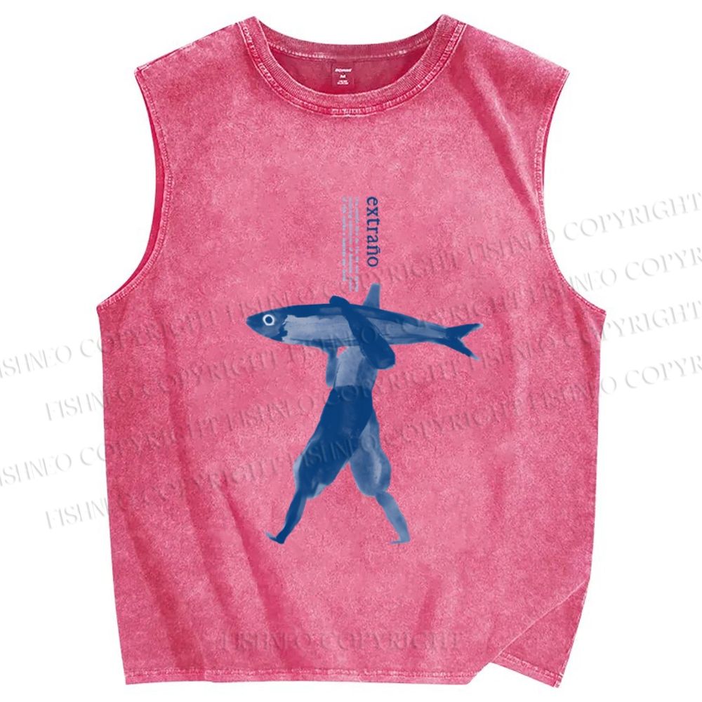 Unisex Fishman Printed Washed Tank Top