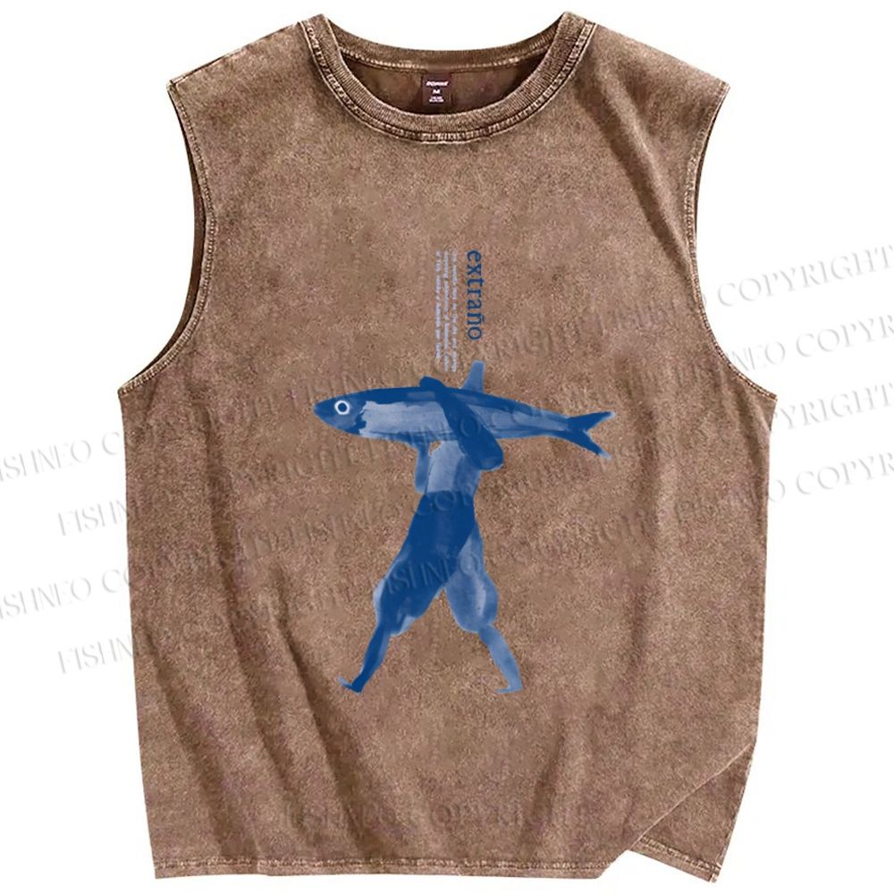 Unisex Fishman Printed Washed Tank Top