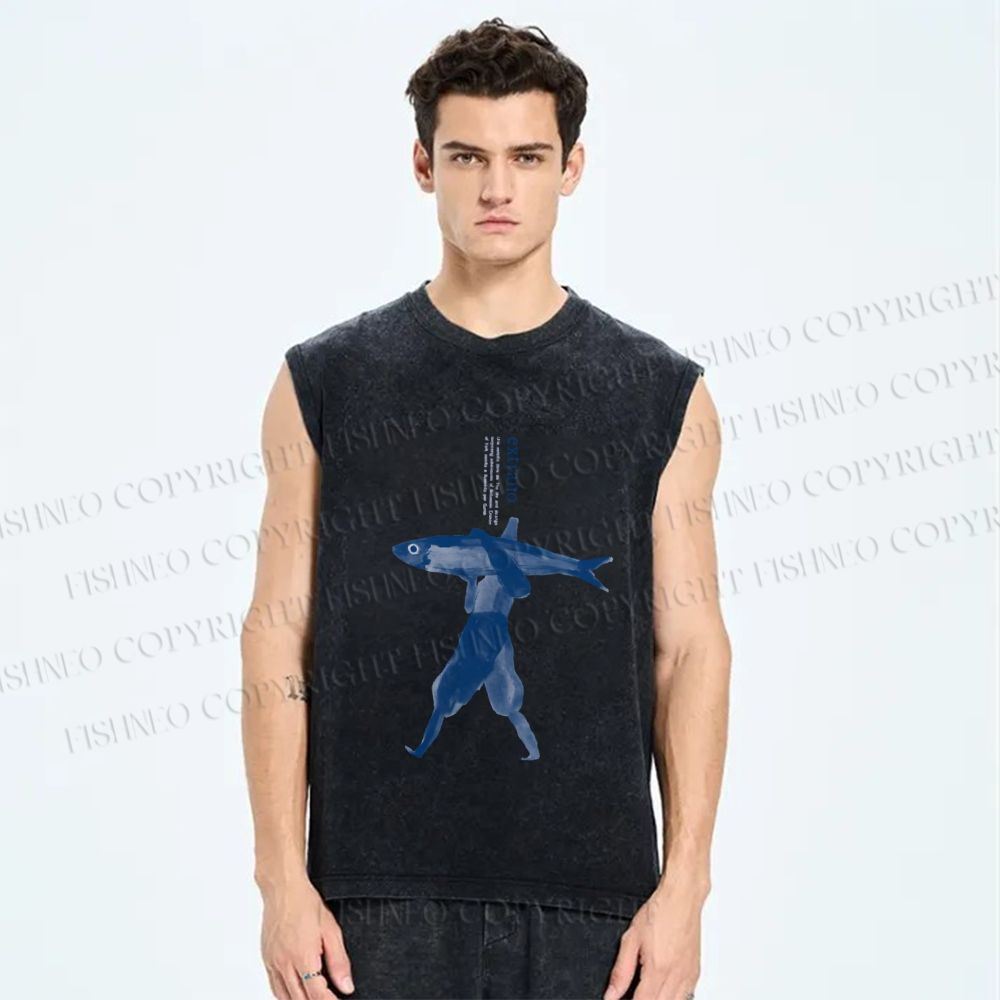 Unisex Fishman Printed Washed Tank Top