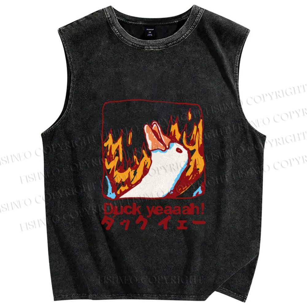 Unisex Japanese Duck Yeah Printed Washed Tank Top