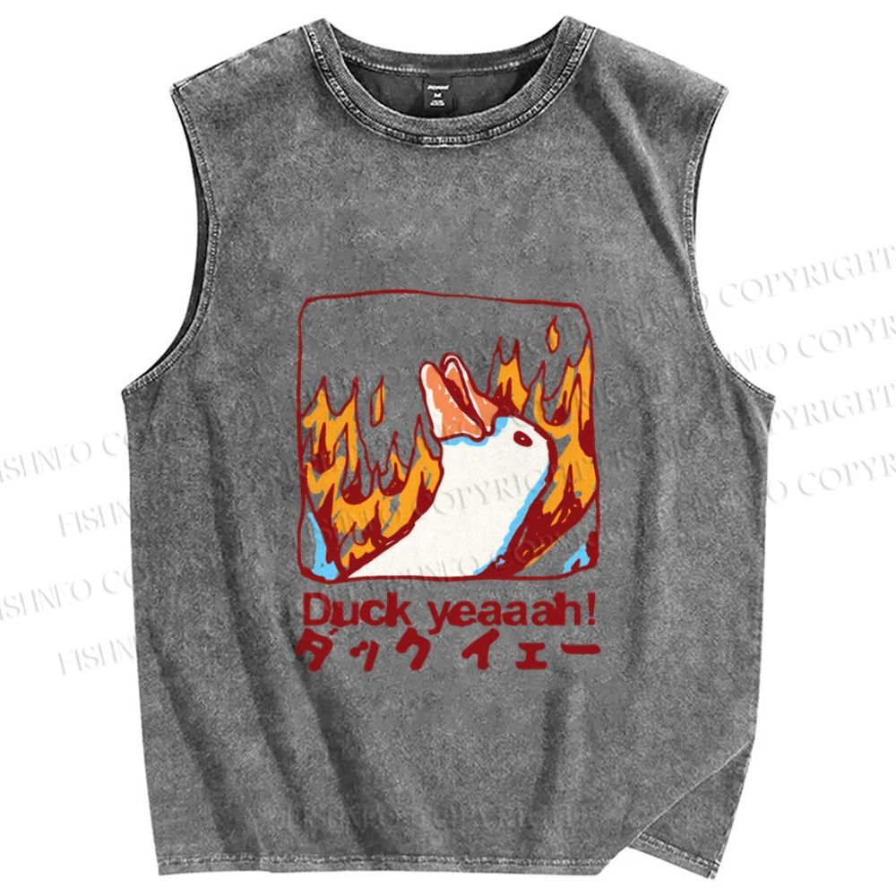 Unisex Japanese Duck Yeah Printed Washed Tank Top