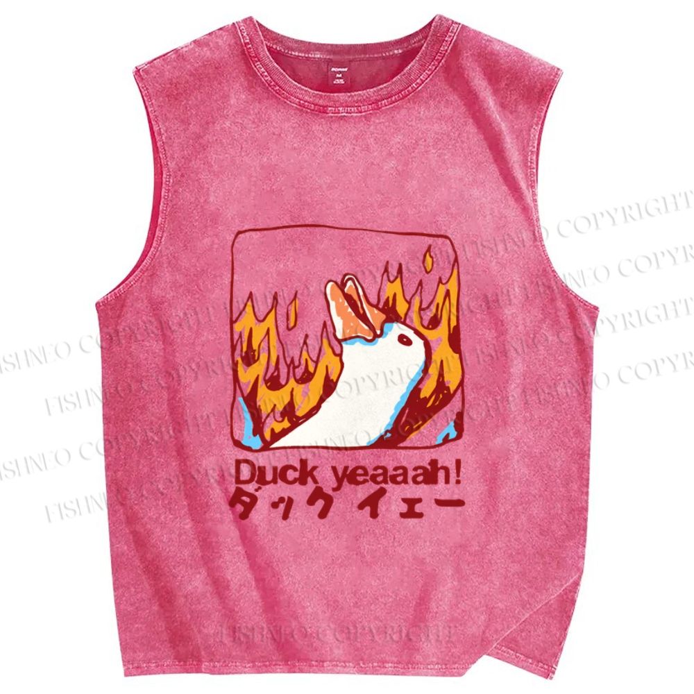 Unisex Japanese Duck Yeah Printed Washed Tank Top