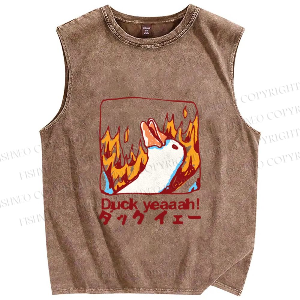 Unisex Japanese Duck Yeah Printed Washed Tank Top