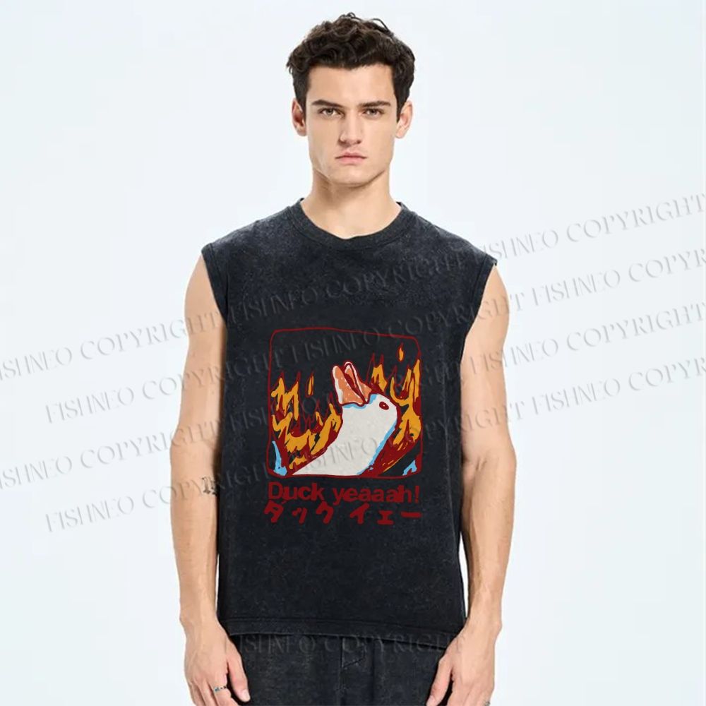 Unisex Japanese Duck Yeah Printed Washed Tank Top