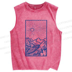 Unisex Vintage Wave Sunrise Printed Washed Tank Top
