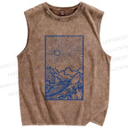 Unisex Vintage Wave Sunrise Printed Washed Tank Top