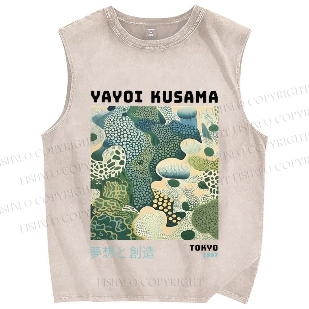 Unisex Yayoi Kusama Graffiti Printed Washed Tank Top