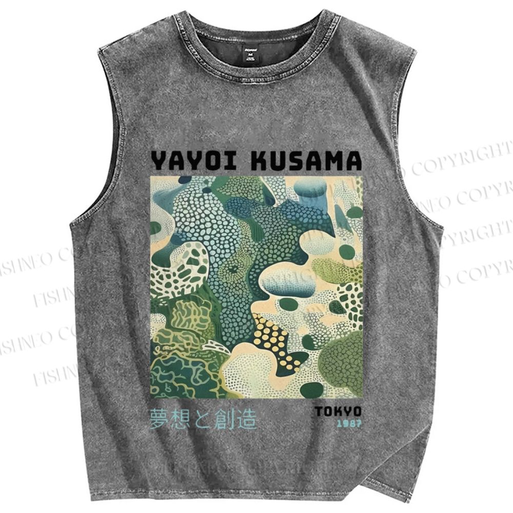 Unisex Yayoi Kusama Graffiti Printed Washed Tank Top