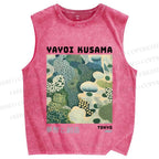 Unisex Yayoi Kusama Graffiti Printed Washed Tank Top