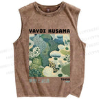 Unisex Yayoi Kusama Graffiti Printed Washed Tank Top