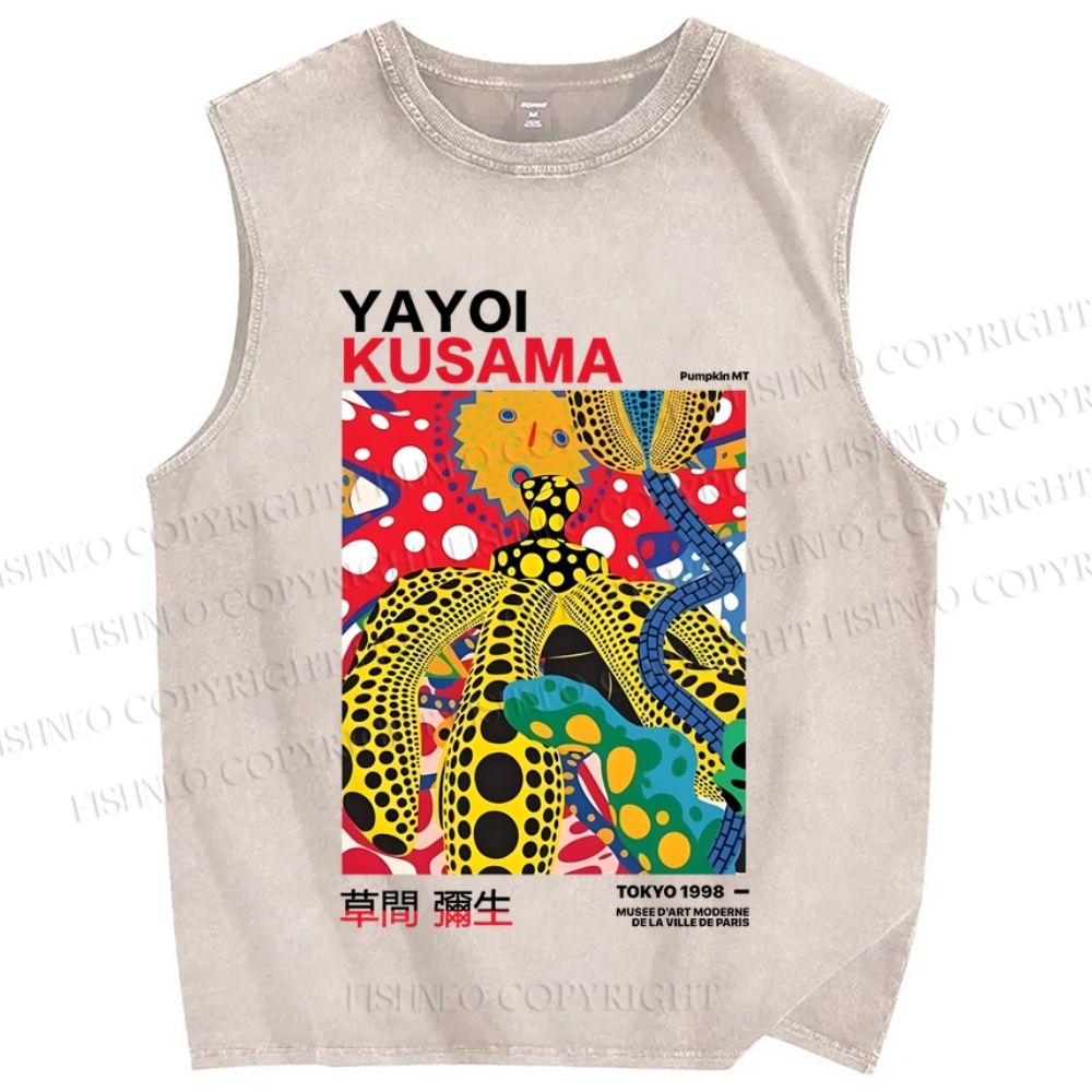 Unisex Yayoi Kusama Graffiti Printed Washed Tank Top