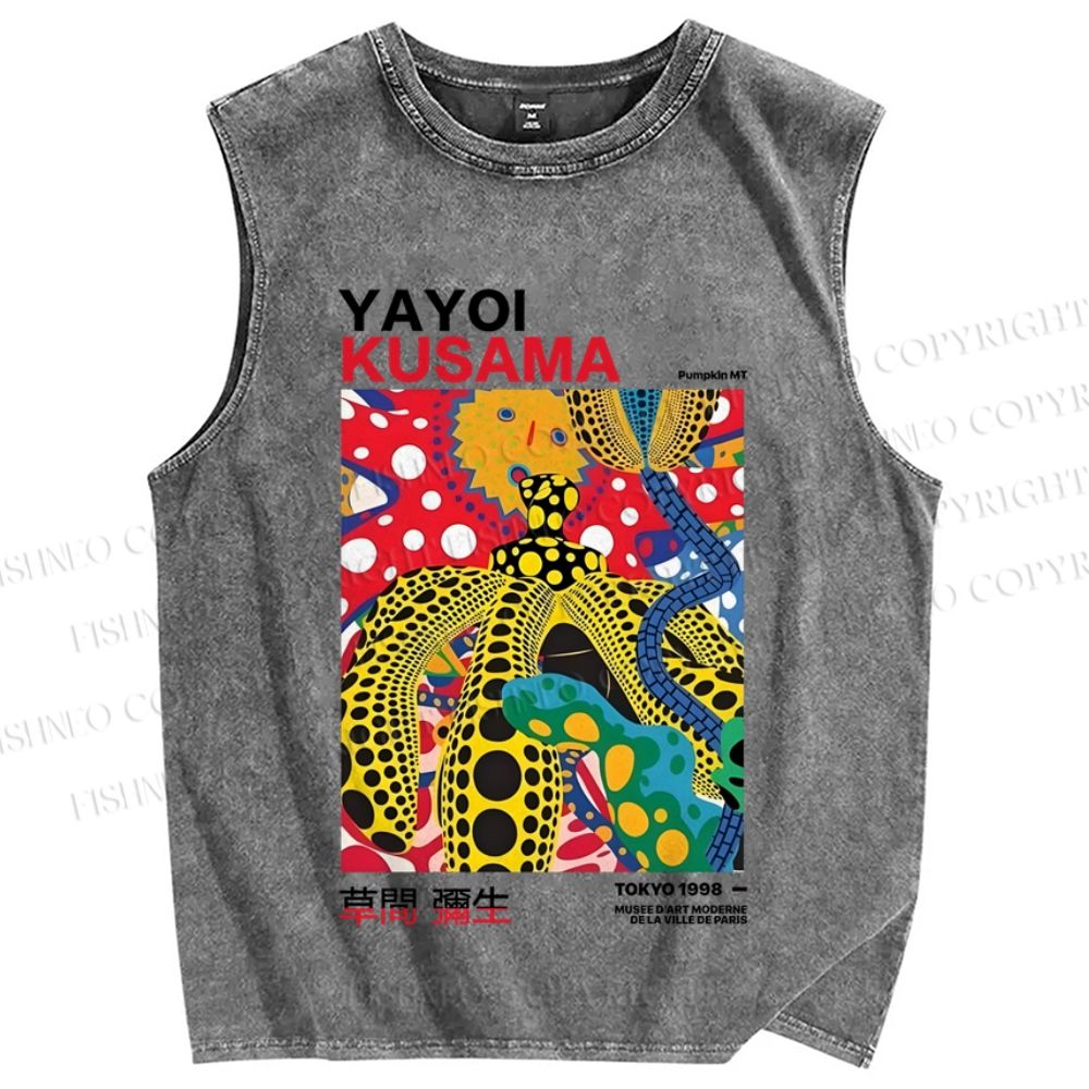 Unisex Yayoi Kusama Graffiti Printed Washed Tank Top
