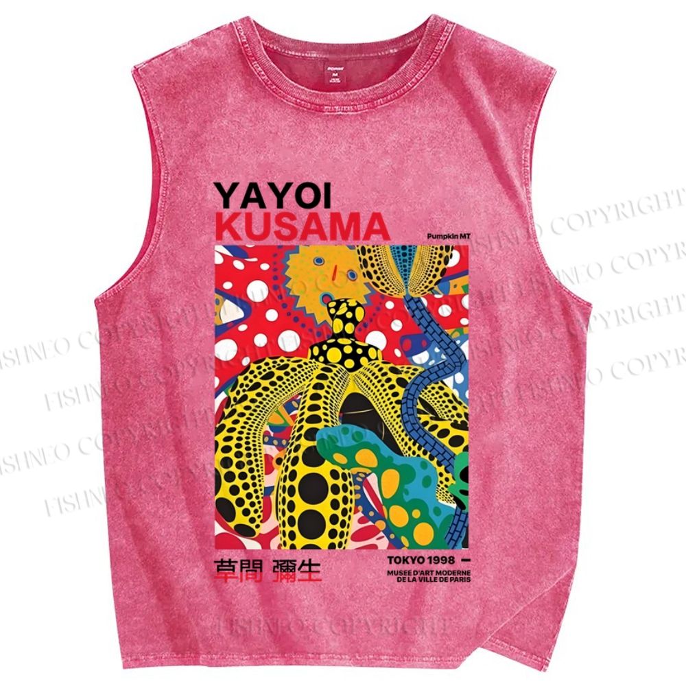 Unisex Yayoi Kusama Graffiti Printed Washed Tank Top