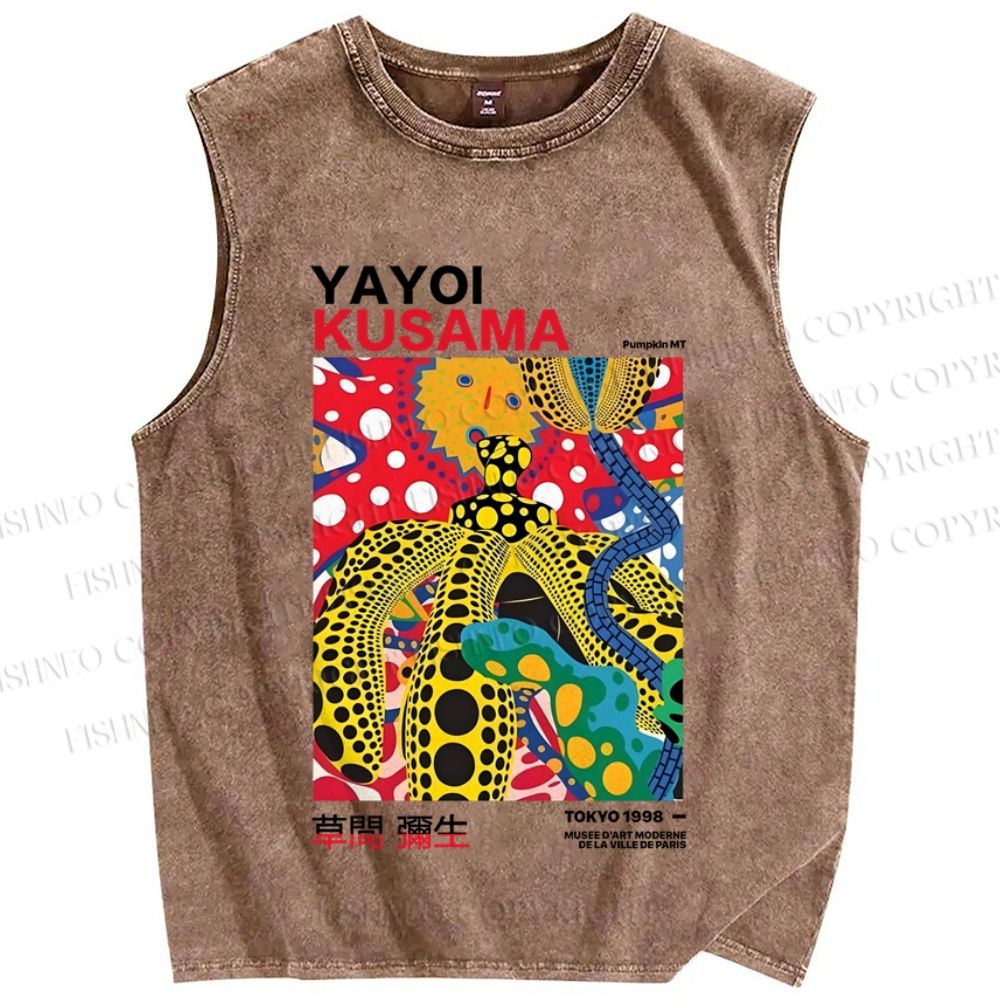 Unisex Yayoi Kusama Graffiti Printed Washed Tank Top