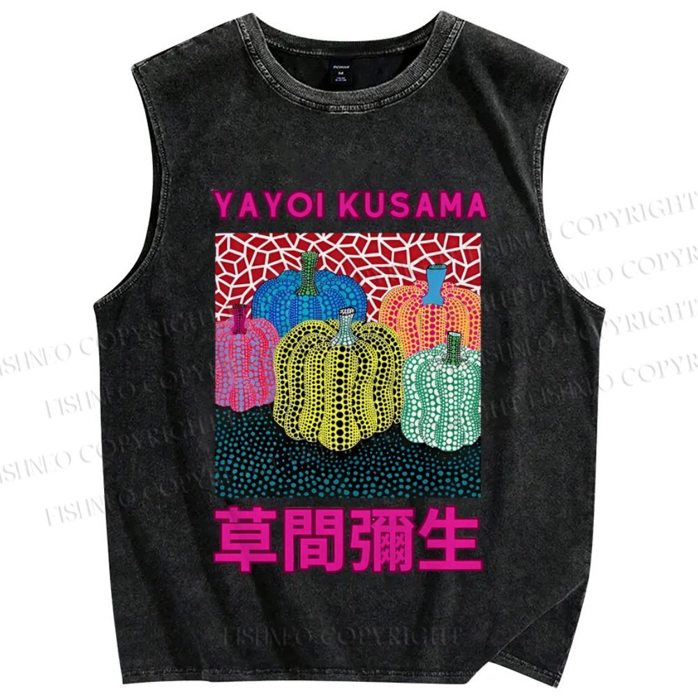Unisex Yayoi Kusama Pumpkin Printed Washed Tank Top