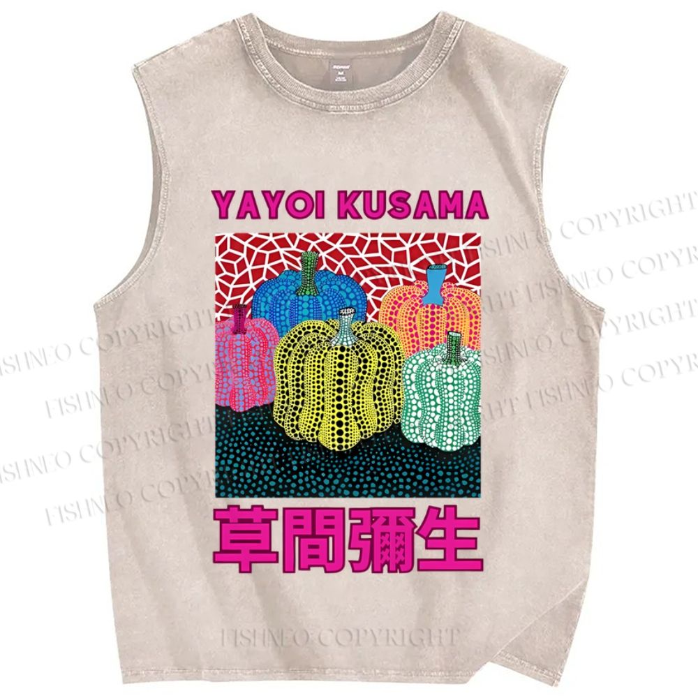 Unisex Yayoi Kusama Pumpkin Printed Washed Tank Top