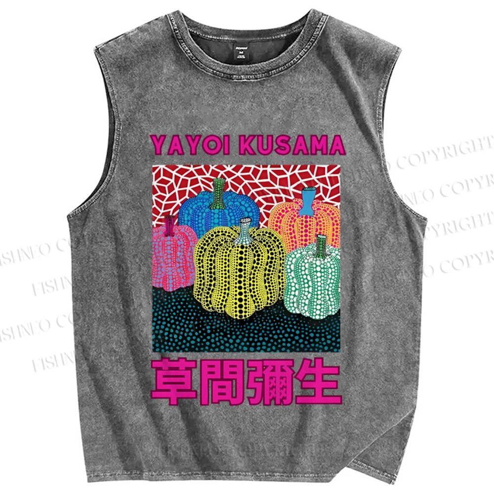 Unisex Yayoi Kusama Pumpkin Printed Washed Tank Top