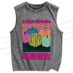 Unisex Yayoi Kusama Pumpkin Printed Washed Tank Top