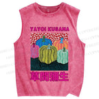 Unisex Yayoi Kusama Pumpkin Printed Washed Tank Top