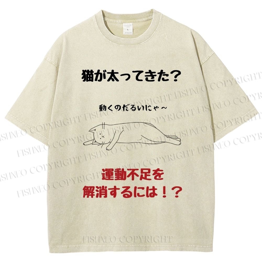 Unisex Lack Of Exercise Cat Printed Washed Tee