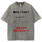 Unisex Lack Of Exercise Cat Printed Washed Tee