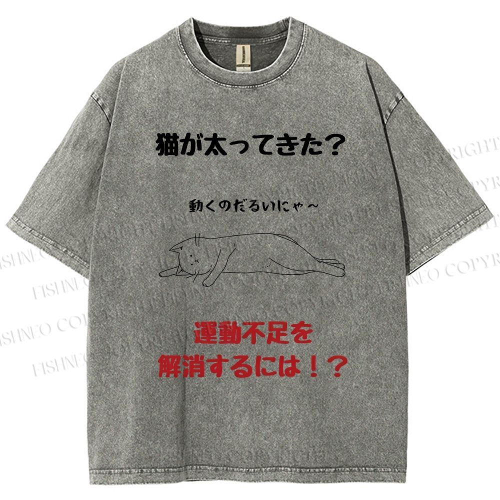 Unisex Lack Of Exercise Cat Printed Washed Tee