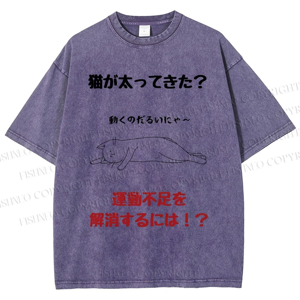 Unisex Lack Of Exercise Cat Printed Washed Tee