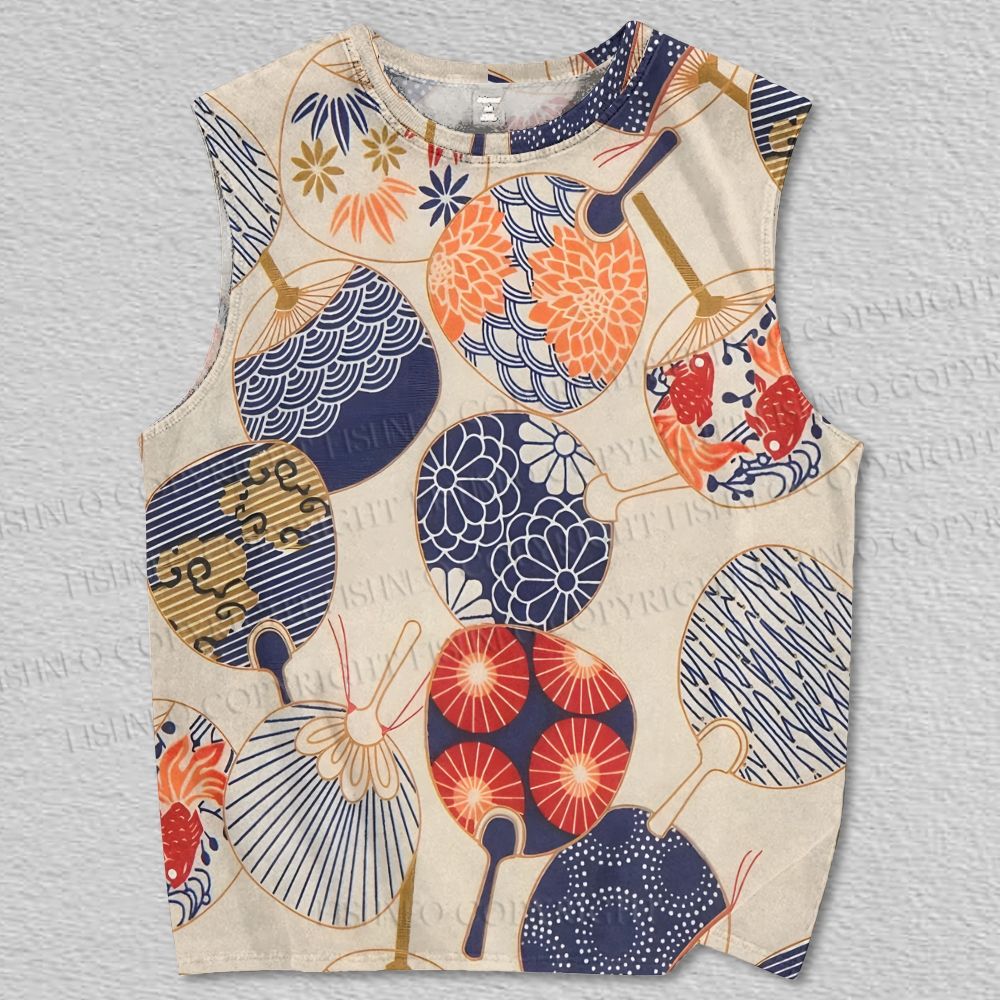 Unisex Vintage Japanese Art Fan Printed Tank Top