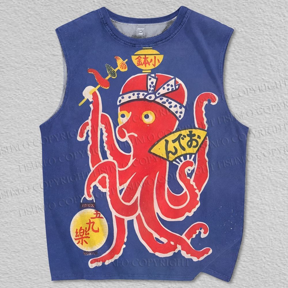 Unisex Vintage Japanese Octopus Printed Tank Top