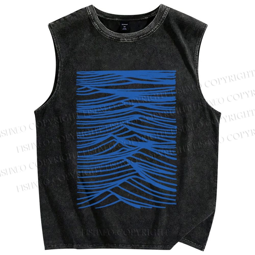 Unisex Wave Printed Washed Tank Top