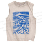 Unisex Wave Printed Washed Tank Top