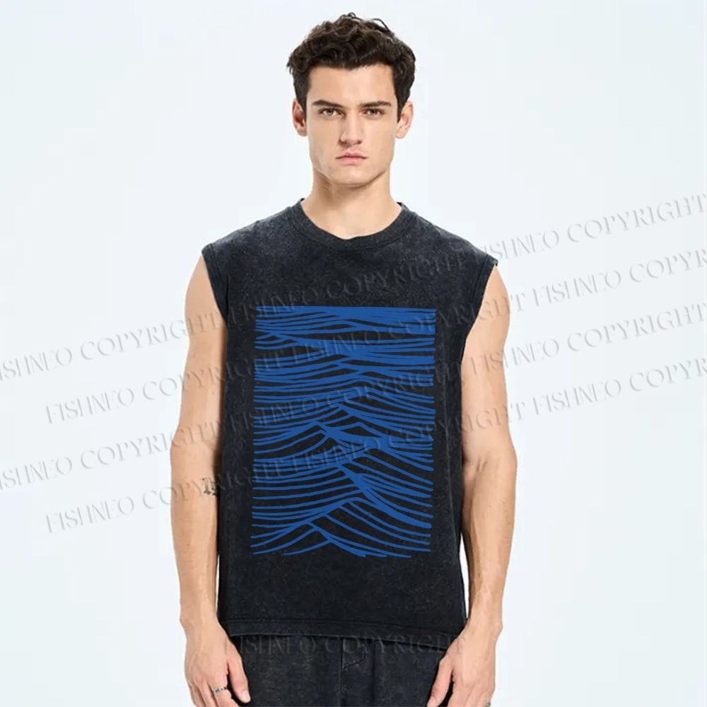 Unisex Wave Printed Washed Tank Top