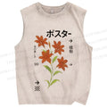 Unisex Japanese Lily Printed Washed Tank Top