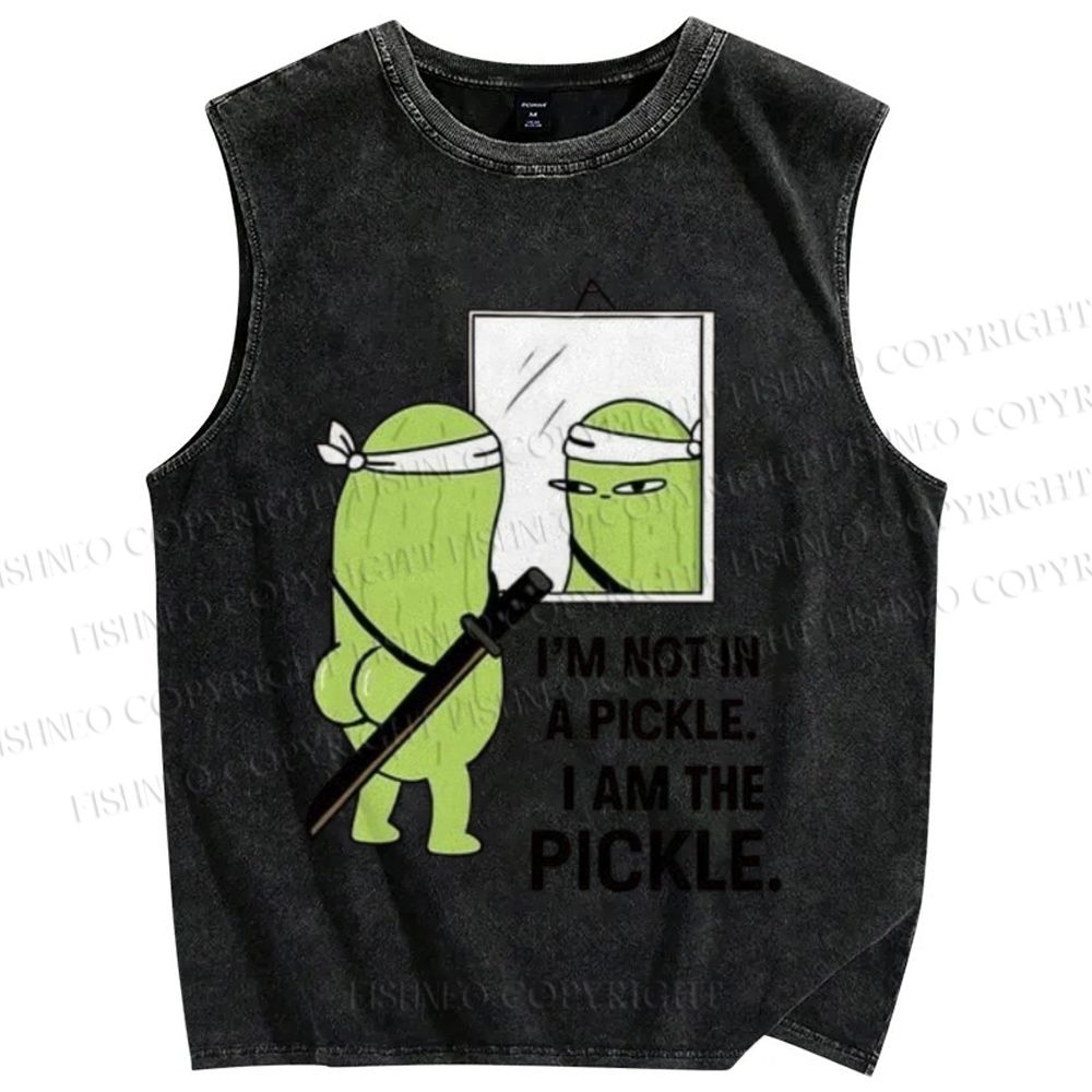 Unisex I Am The Pickle Printed Washed Tank Top