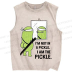 Unisex I Am The Pickle Printed Washed Tank Top