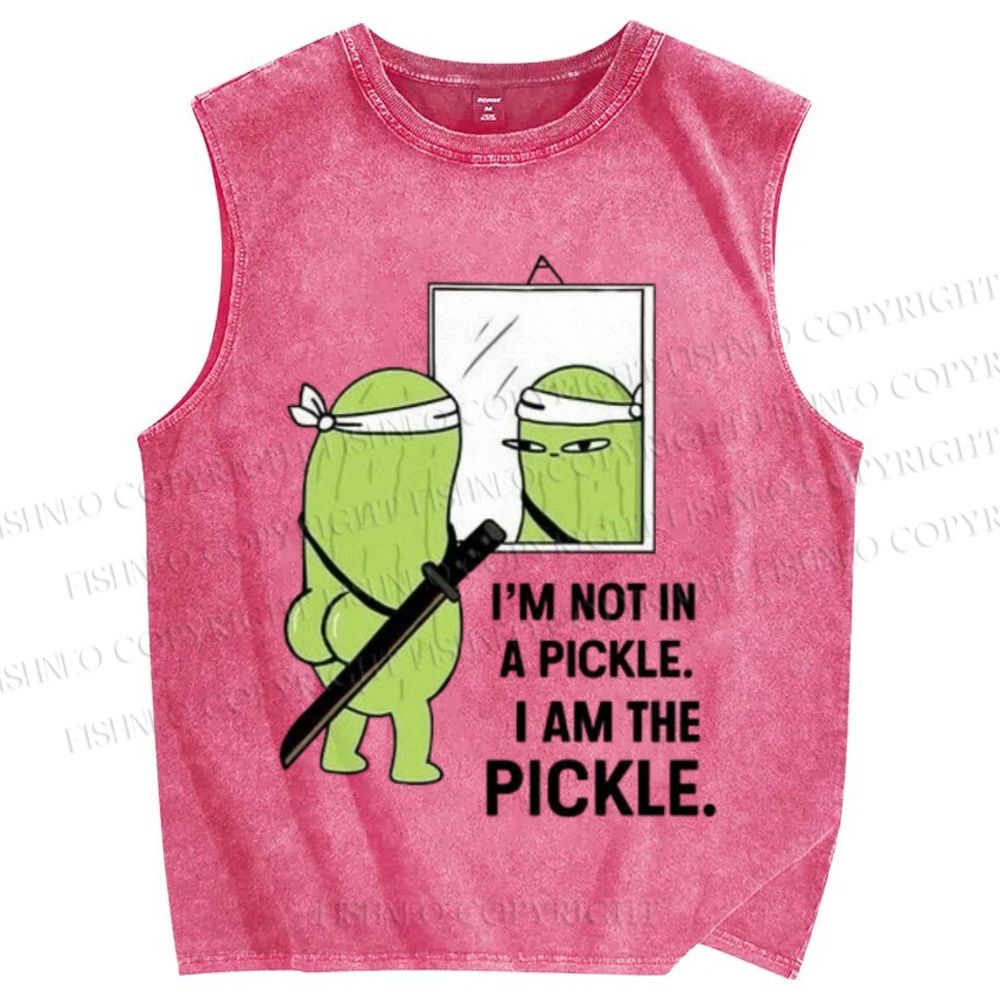 Unisex I Am The Pickle Printed Washed Tank Top
