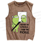 Unisex I Am The Pickle Printed Washed Tank Top
